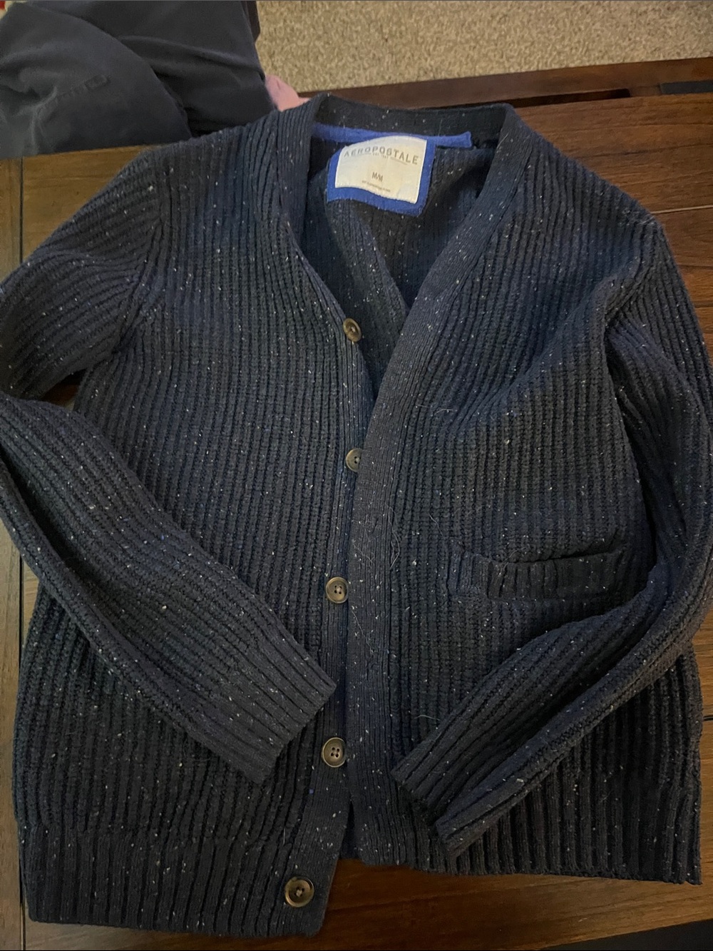 Aeropostale Men's Dark Navy Ribbed Button Cardigan